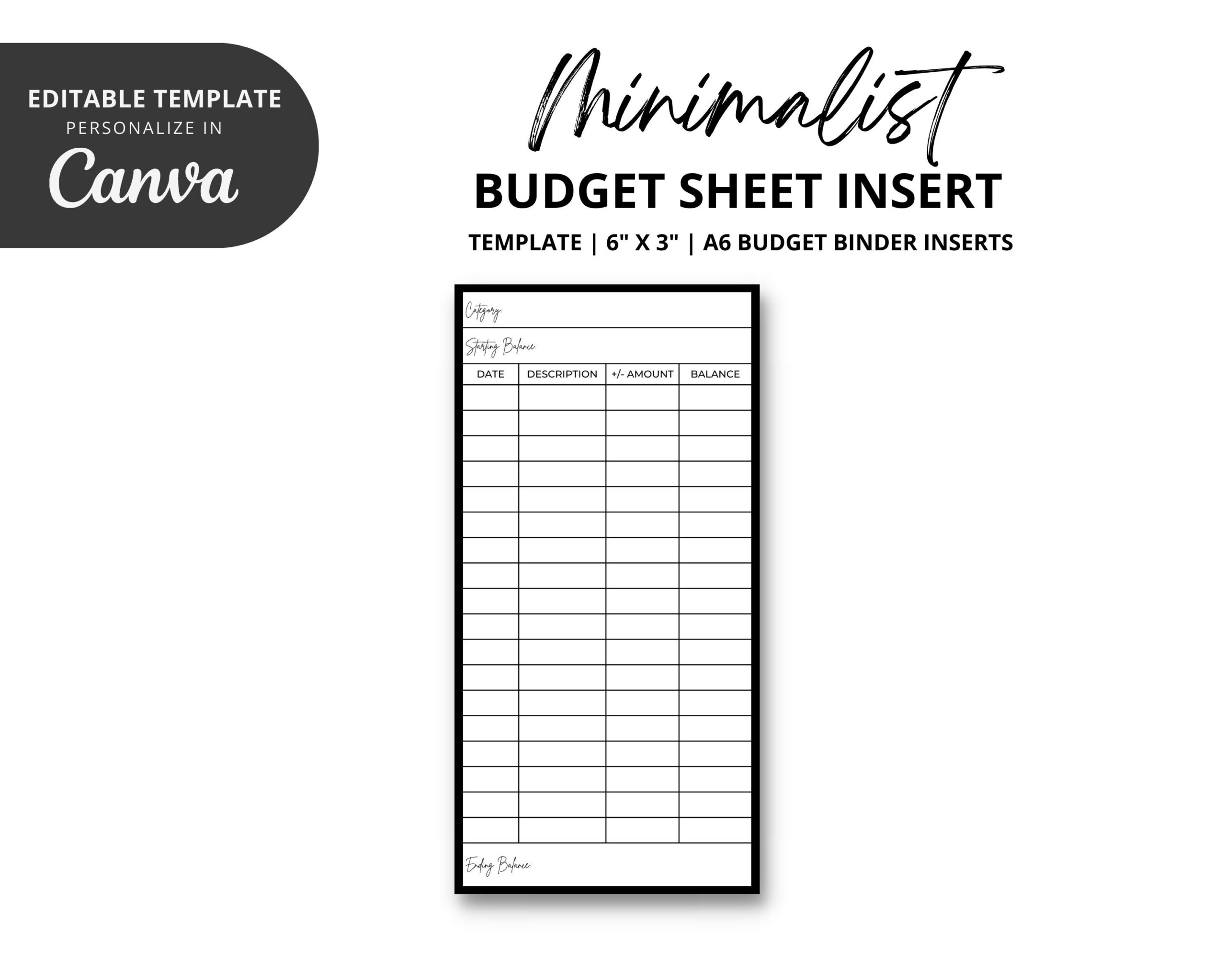 A6 Budget Sheet Insert Minimalist Cash Envelope Template Digital Download Etsy