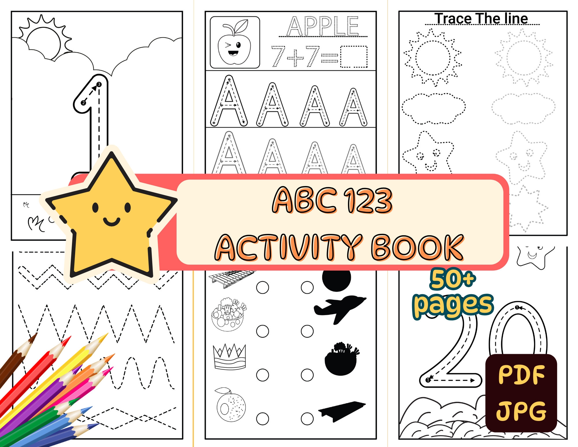 Alphabet Number Coloring Pages ABC 123 Learning PDF Download Etsy