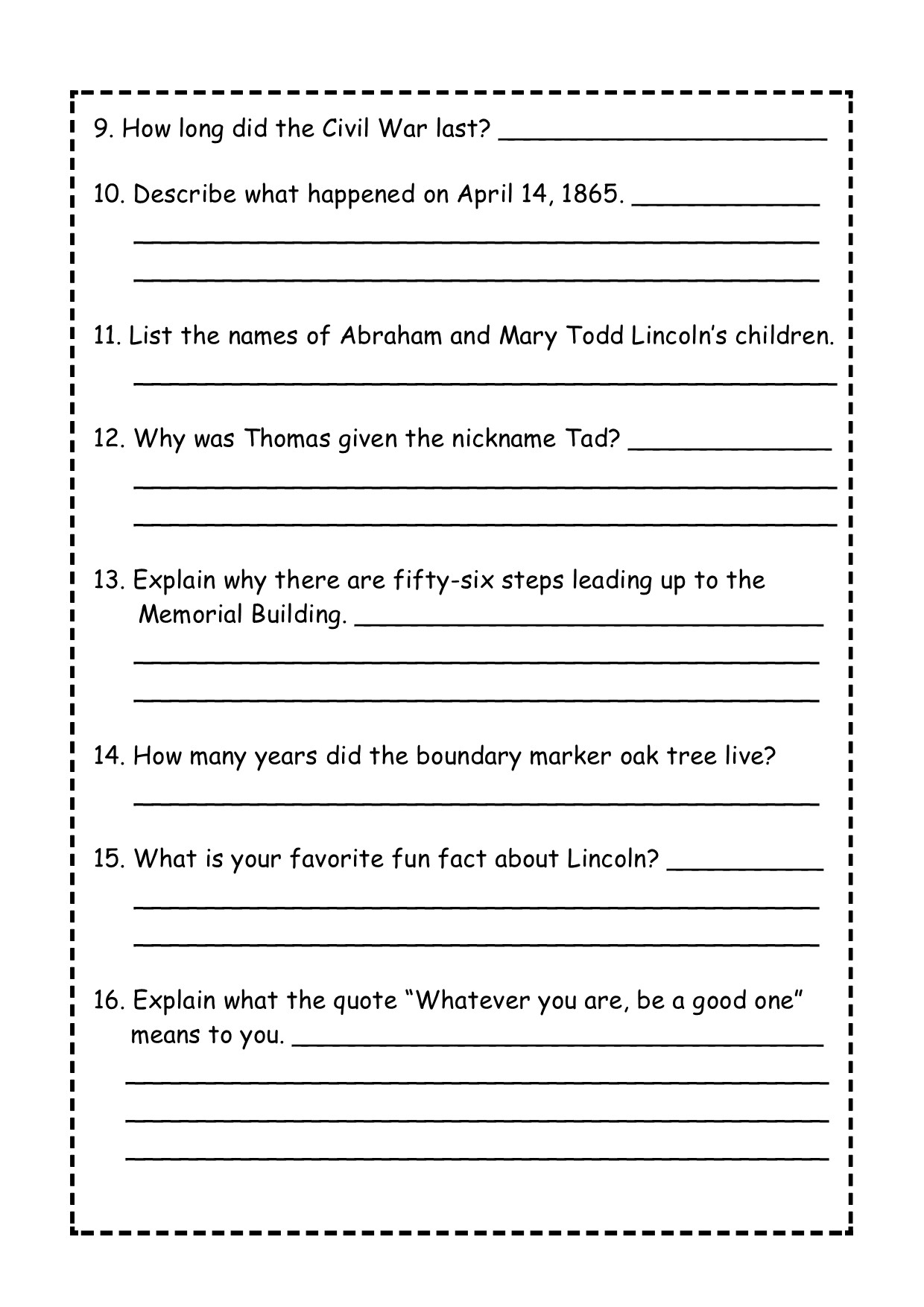 Abraham Lincoln Reading Comprehension Passage Made By Teachers