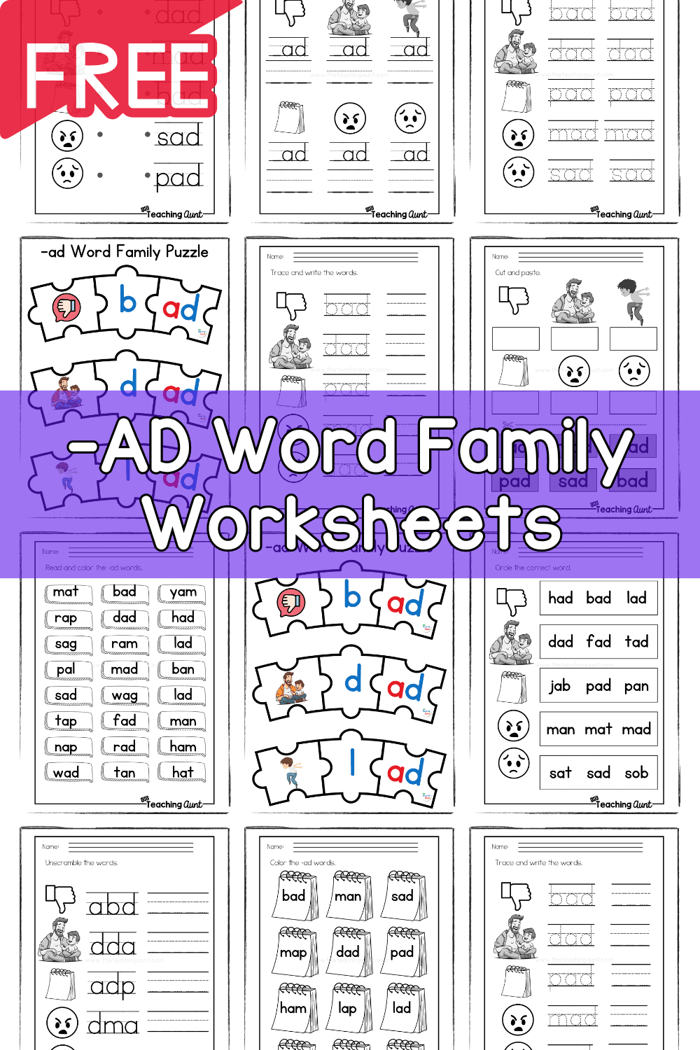 AD Word Family Worksheets The Teaching Aunt FREE Printable Ad Word Family Worksheets Worksheets Library