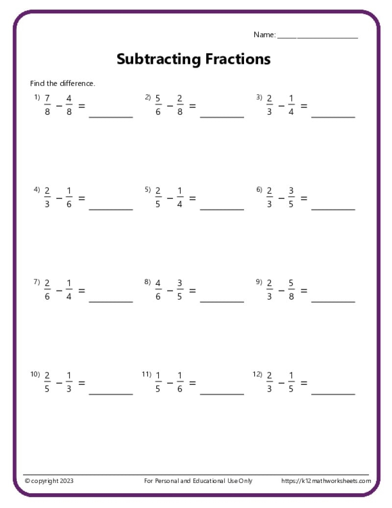 Adding And Subtracting Fractions Worksheets