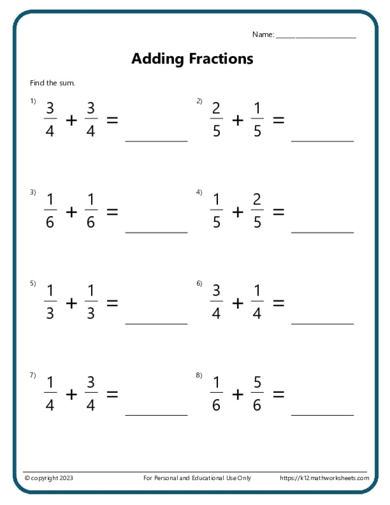 Adding And Subtracting Fractions Worksheets