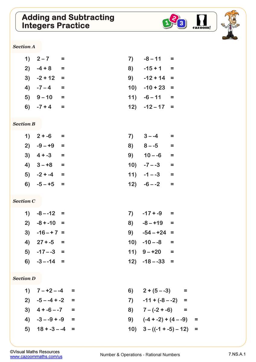 Adding And Subtracting Integers Practice Worksheet 7th Grade PDF Worksheets Cazoom Math Adding And Subtracting Integers Practice Worksheet 7th Grade PDF Worksheets Cazoom Math