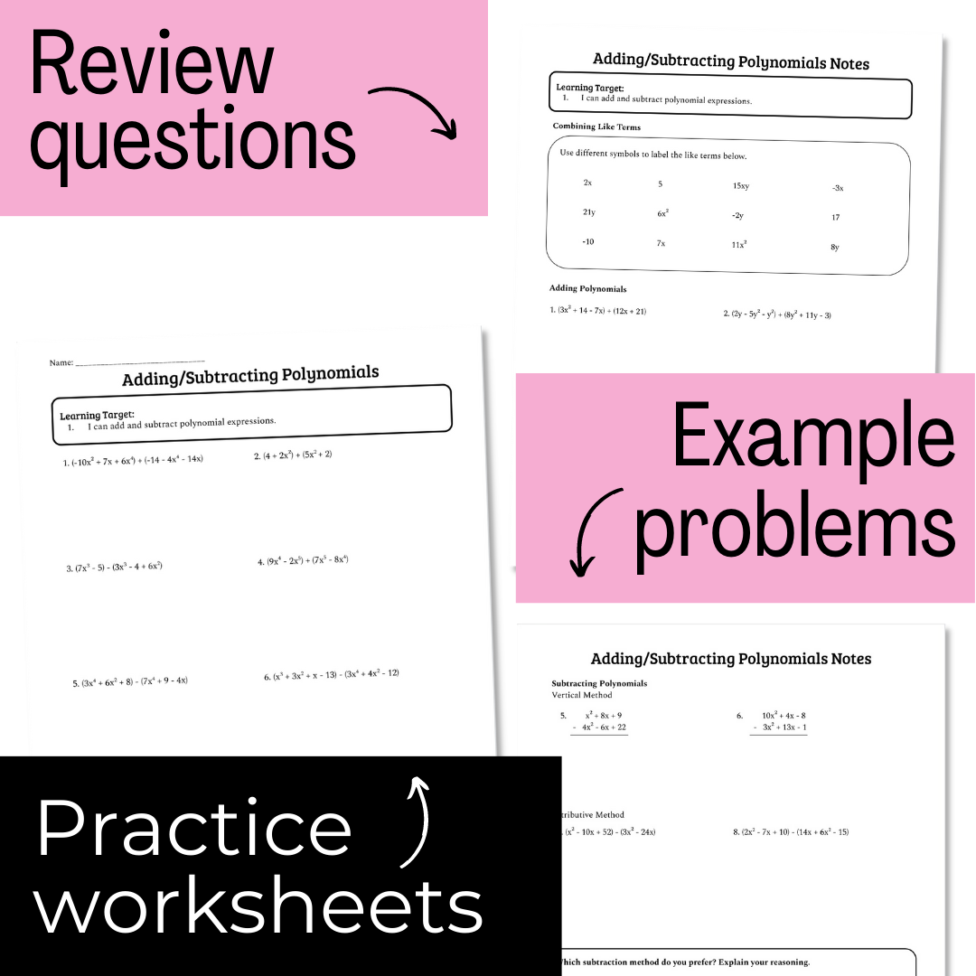 Adding And Subtracting Polynomials Guided Notes And Worksheets Made By Teachers
