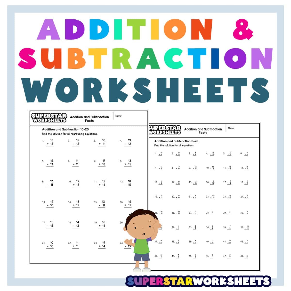 Printable Math Worksheets Addition And Subtraction Homeschool Instant Download With Answers Etsy