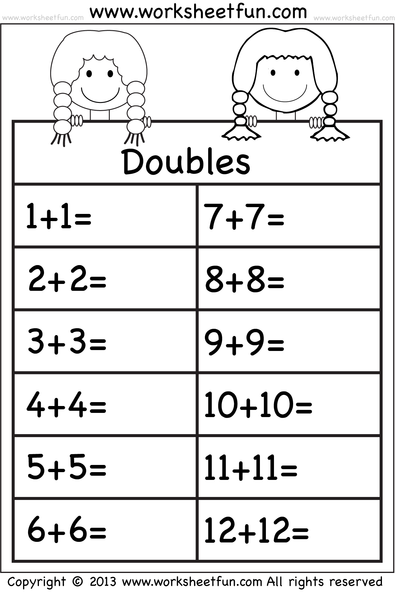 Addition Doubles Worksheets Superstar Worksheets