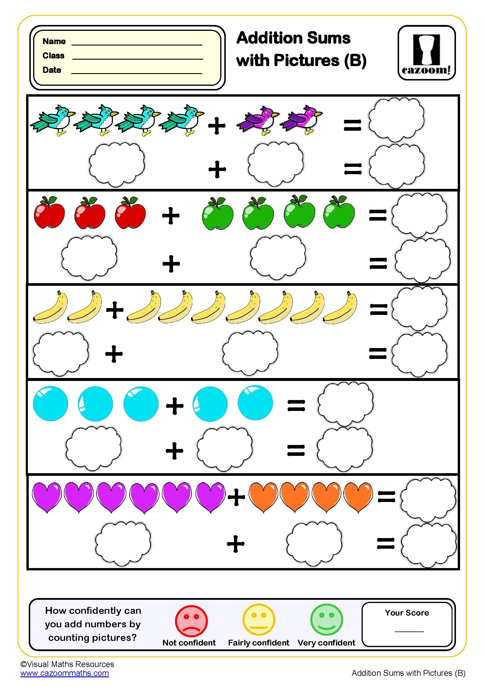 Addition Sums With Pictures Worksheet B PDF Printable Addition Worksheets Column Addition With Pictures Worksheet Free Printable Digital PDF