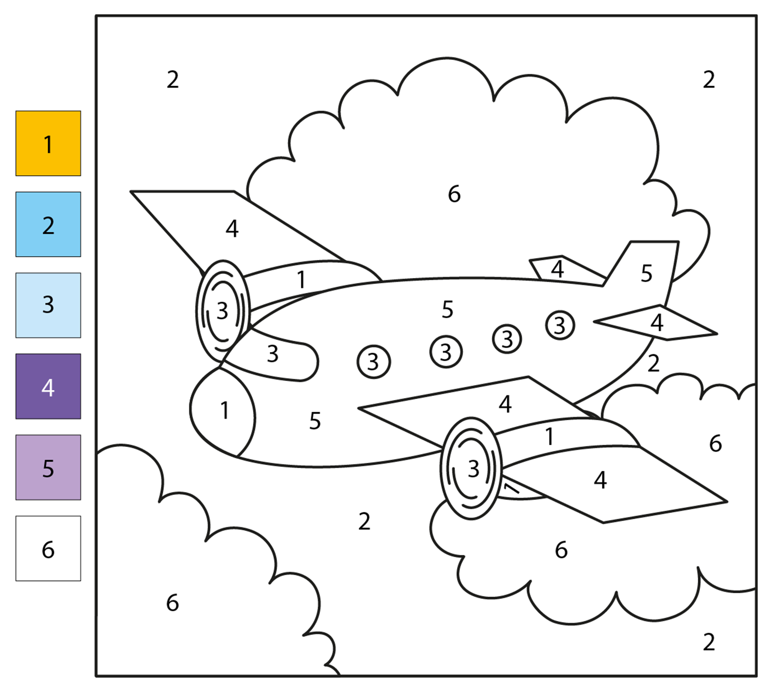 Airplane Color By Number Coloring Page Free Printable
