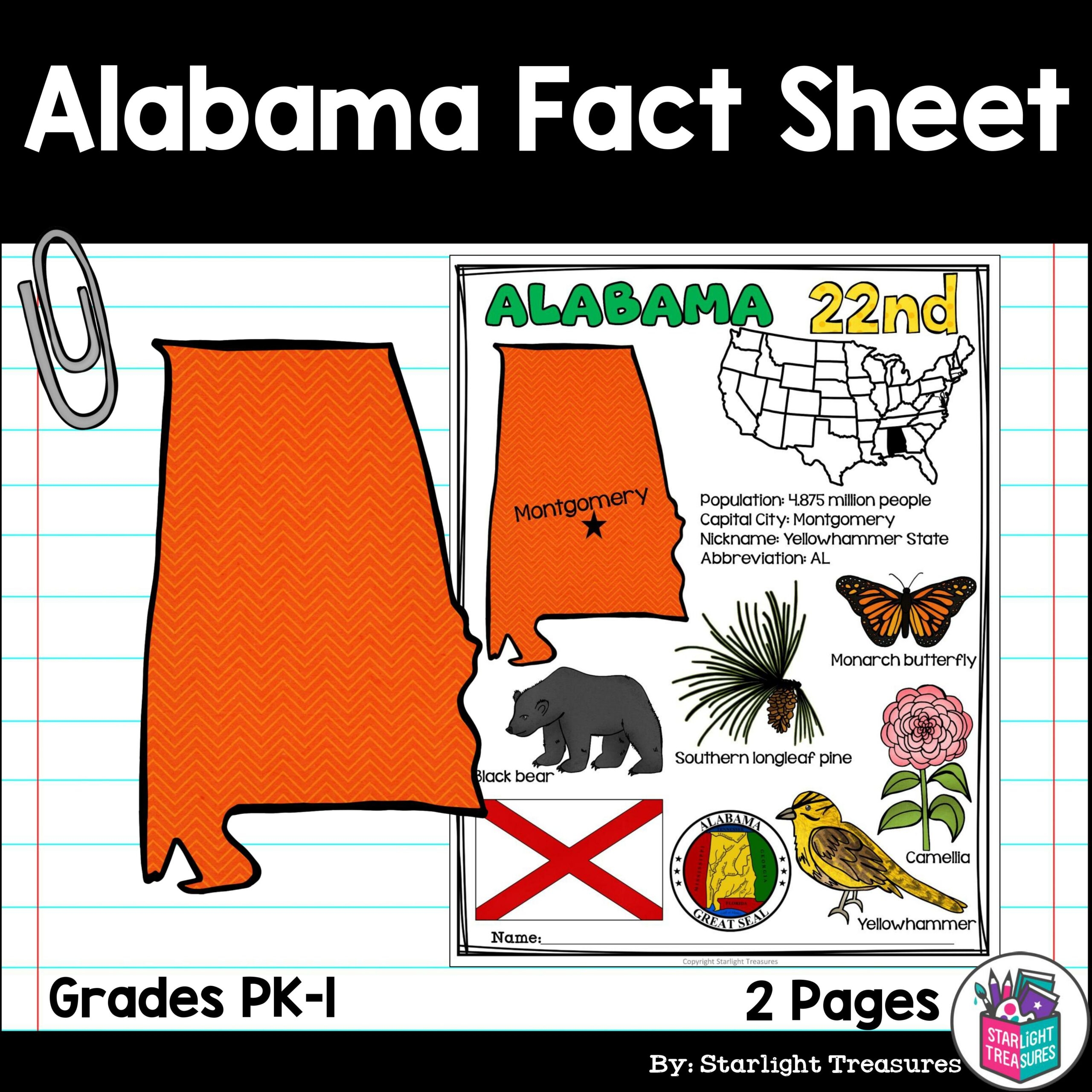 Alabama Fact Sheet For Early Readers A State Study Made By Teachers