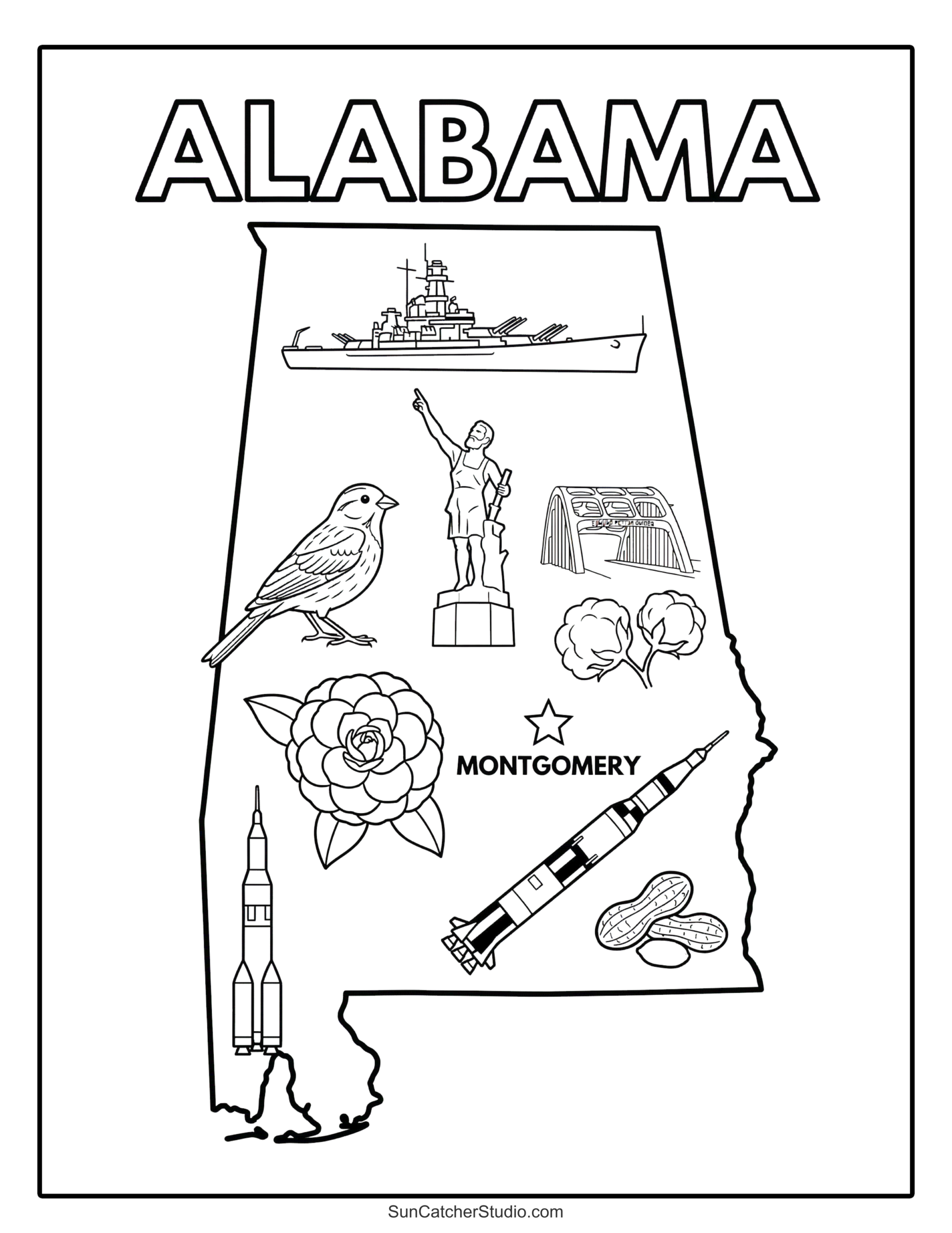 Alabama Map Outline Printable State Shape Stencil Pattern Free Printables Lettering SVG Files Tools Apps