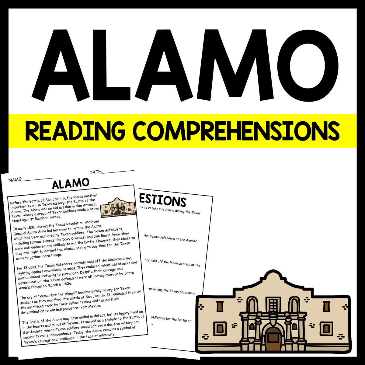 ALAMO Texas History Reading Comprehension Worksheets Made By Teachers