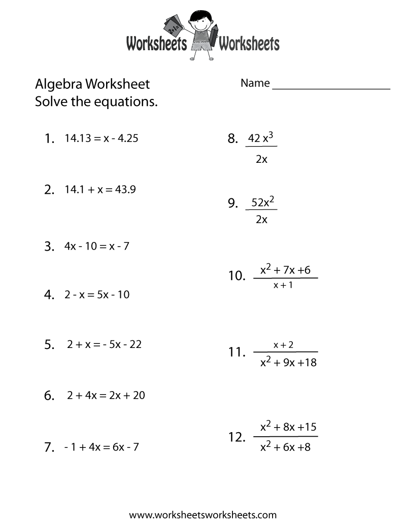 Basic Algebra Worksheets