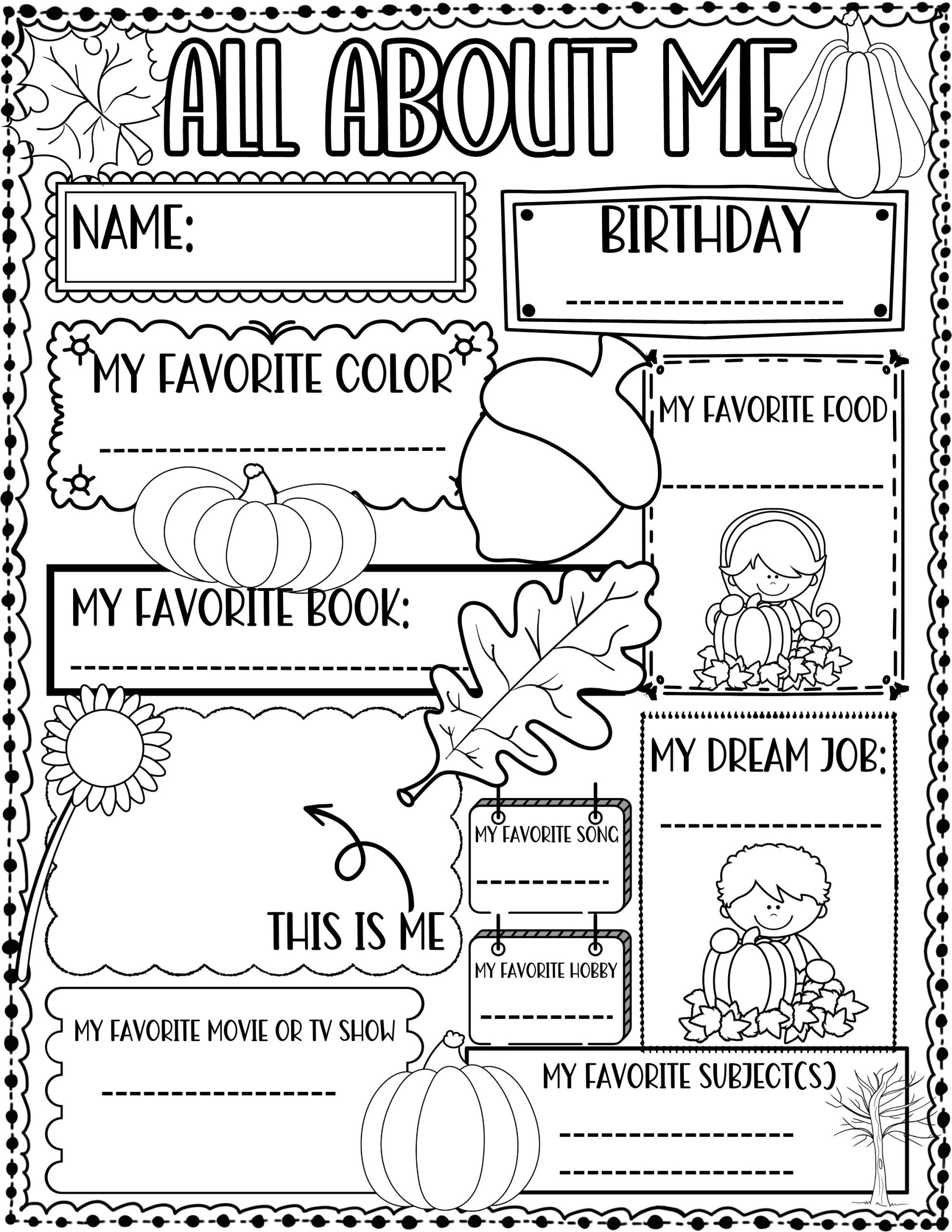 All About Me Worksheet Fall Theme First Day Of School Activity Made By Teachers All About Me Worksheet Fall Theme First Day Of School Activity Made By Teachers