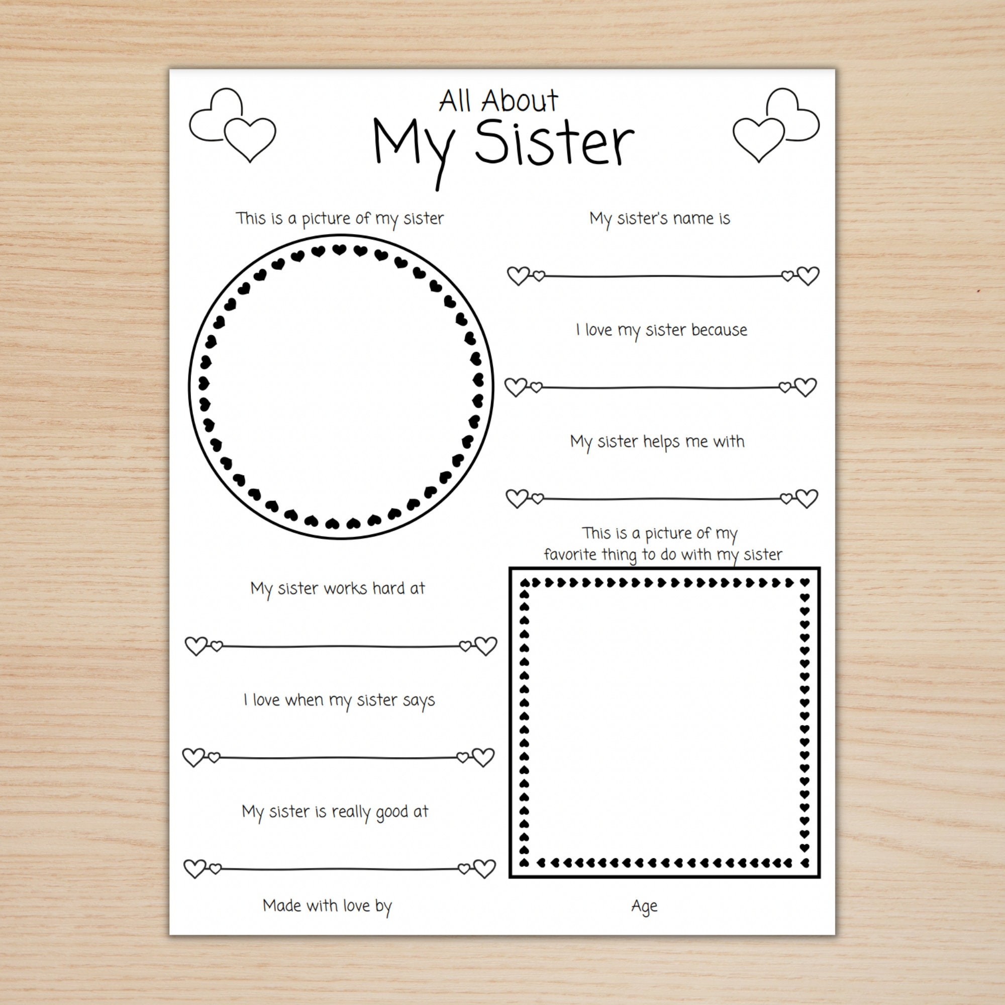 Buy All About My Sister Siblings Day Printable PDF US Letter 8 5x11 Instant Download Preschool Elementary Teacher Printable Gift Online In India Etsy