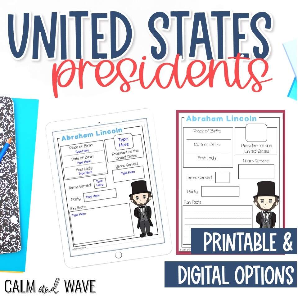 All United States President Fact Worksheets Free Printable Digital Resource Homeschool Unit Study Calm Wave All United States President Fact Worksheets Free Printable Digital Resource Homeschool Unit Study Calm Wave