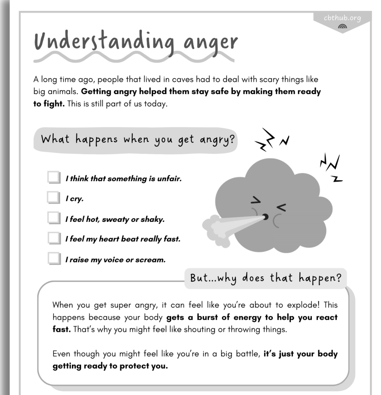 Anger And The Body CBT Worksheet For Children