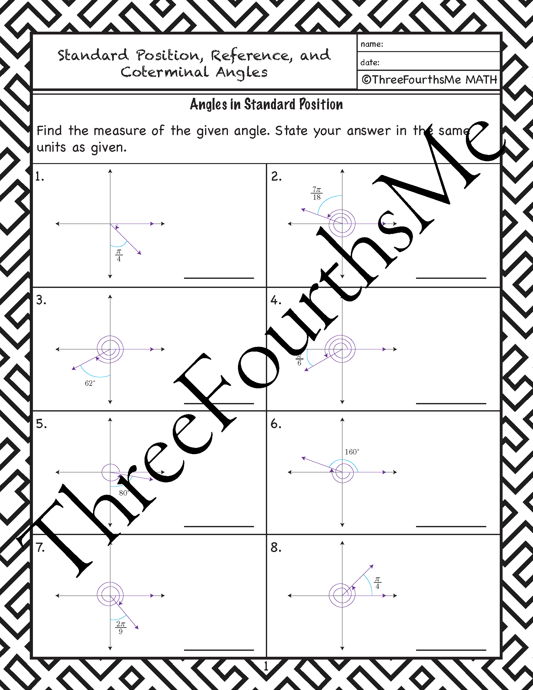 Angles In Standard Position Coterminal Angles And Reference Angles Homework By Teach Simple