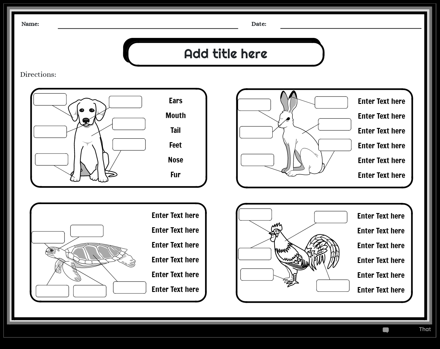 Animals Body Parts Worksheet Storyboard By Templates