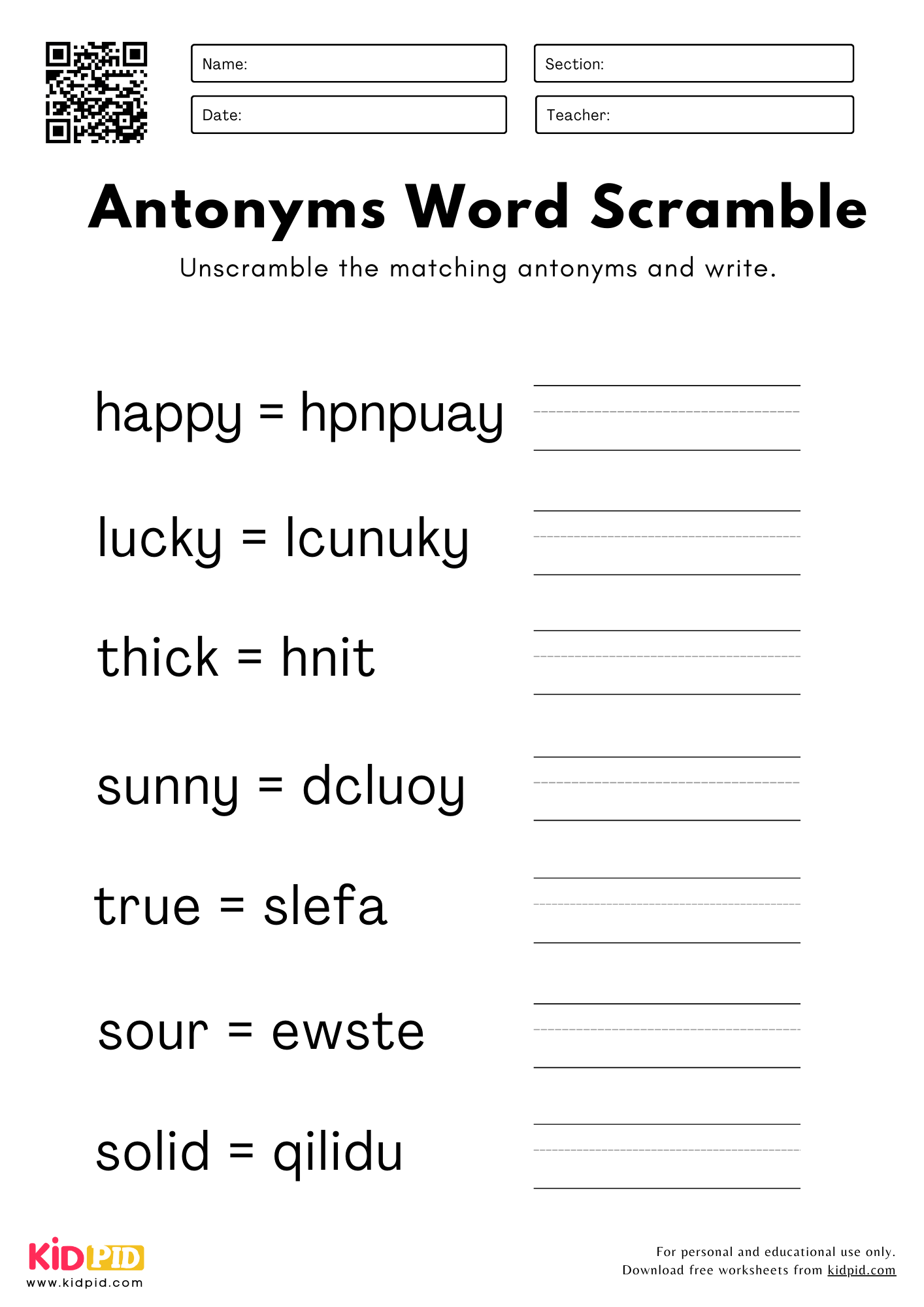 Antonyms Word Scramble Worksheets For Grade 2 Kidpid
