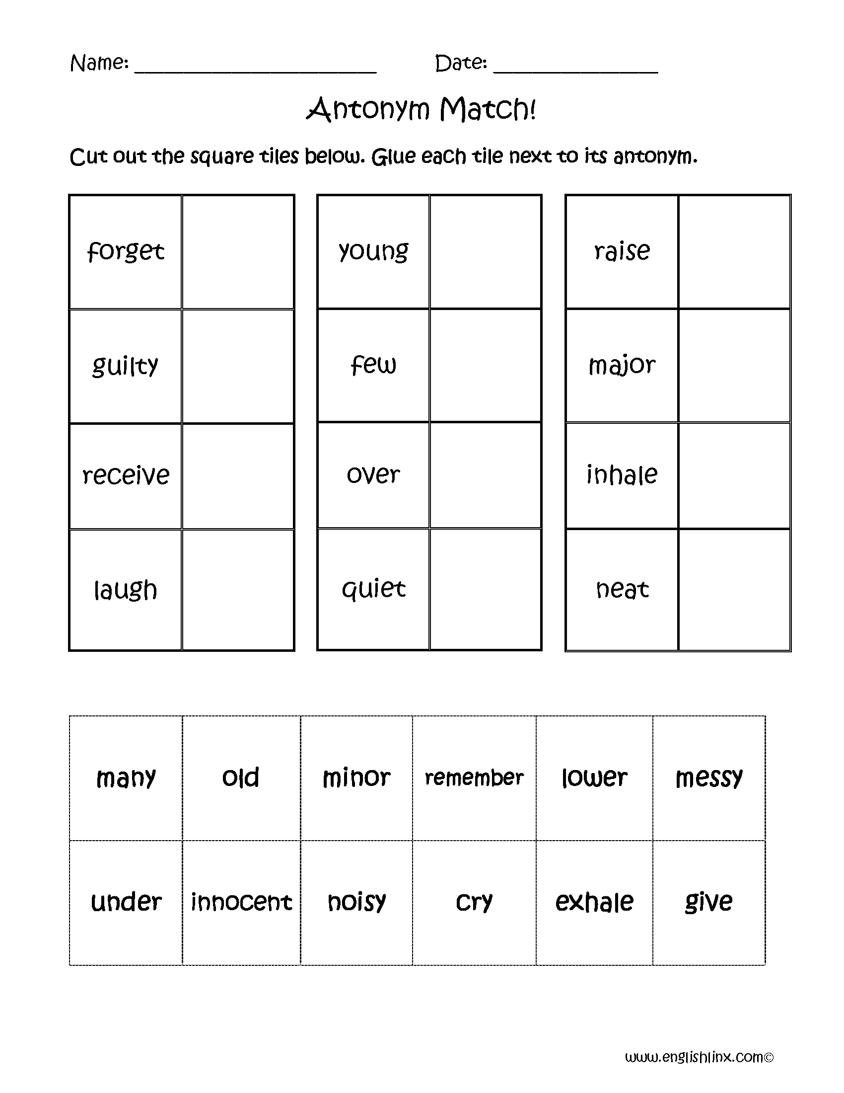 Antonyms Worksheets Antonyms Match Worksheets