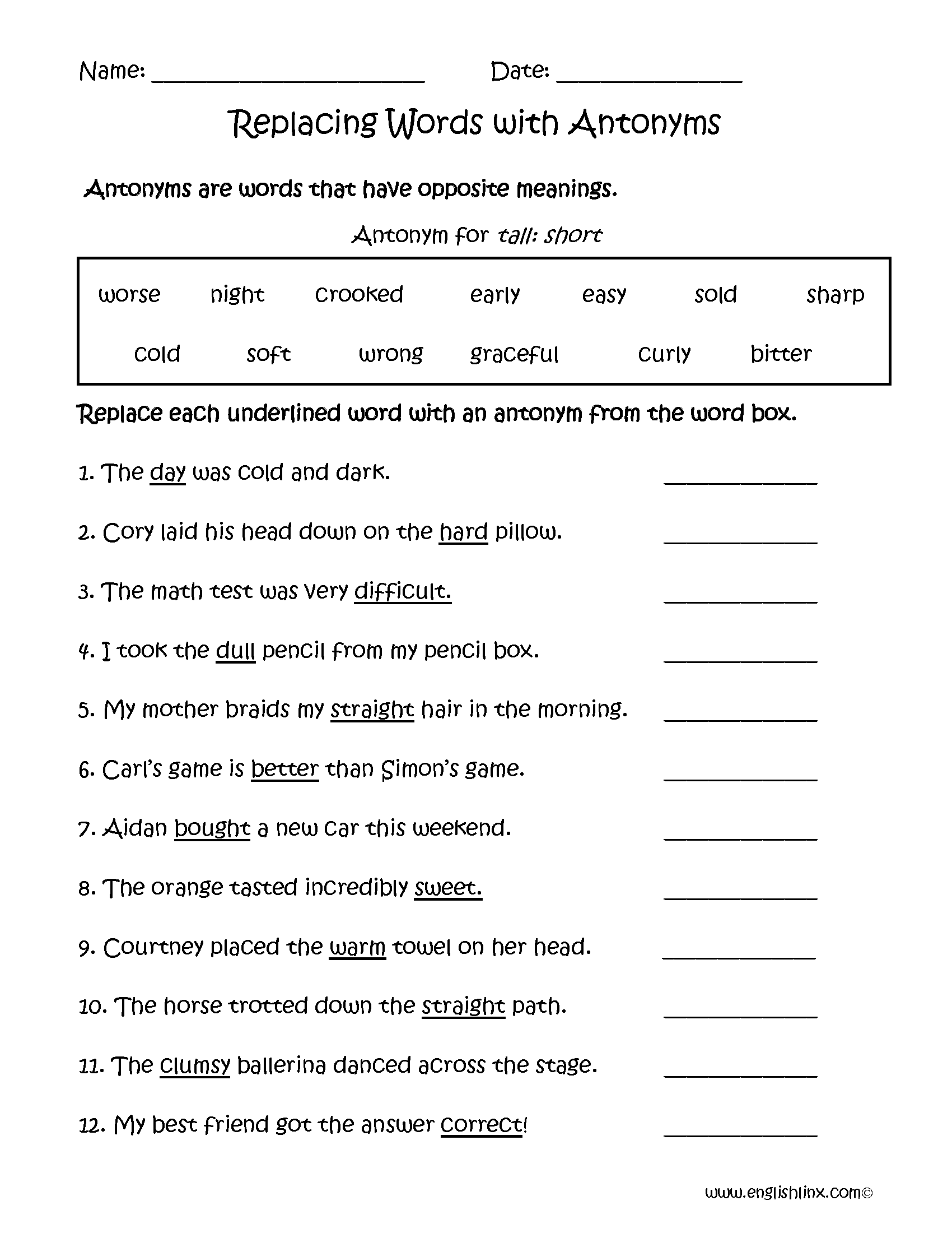 Antonyms Worksheets Free Printable Opposite Word Activities