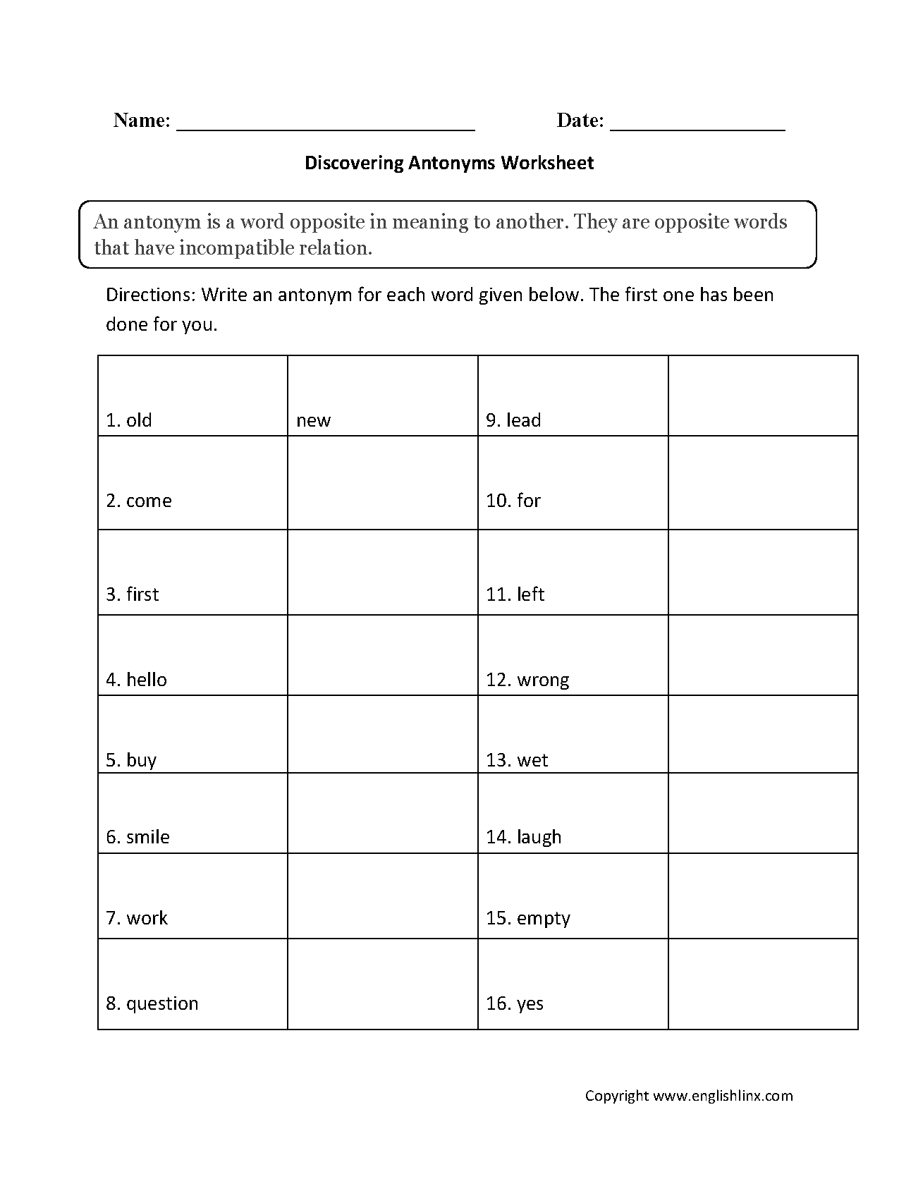 Antonyms Worksheets Free Printable Opposite Word Activities