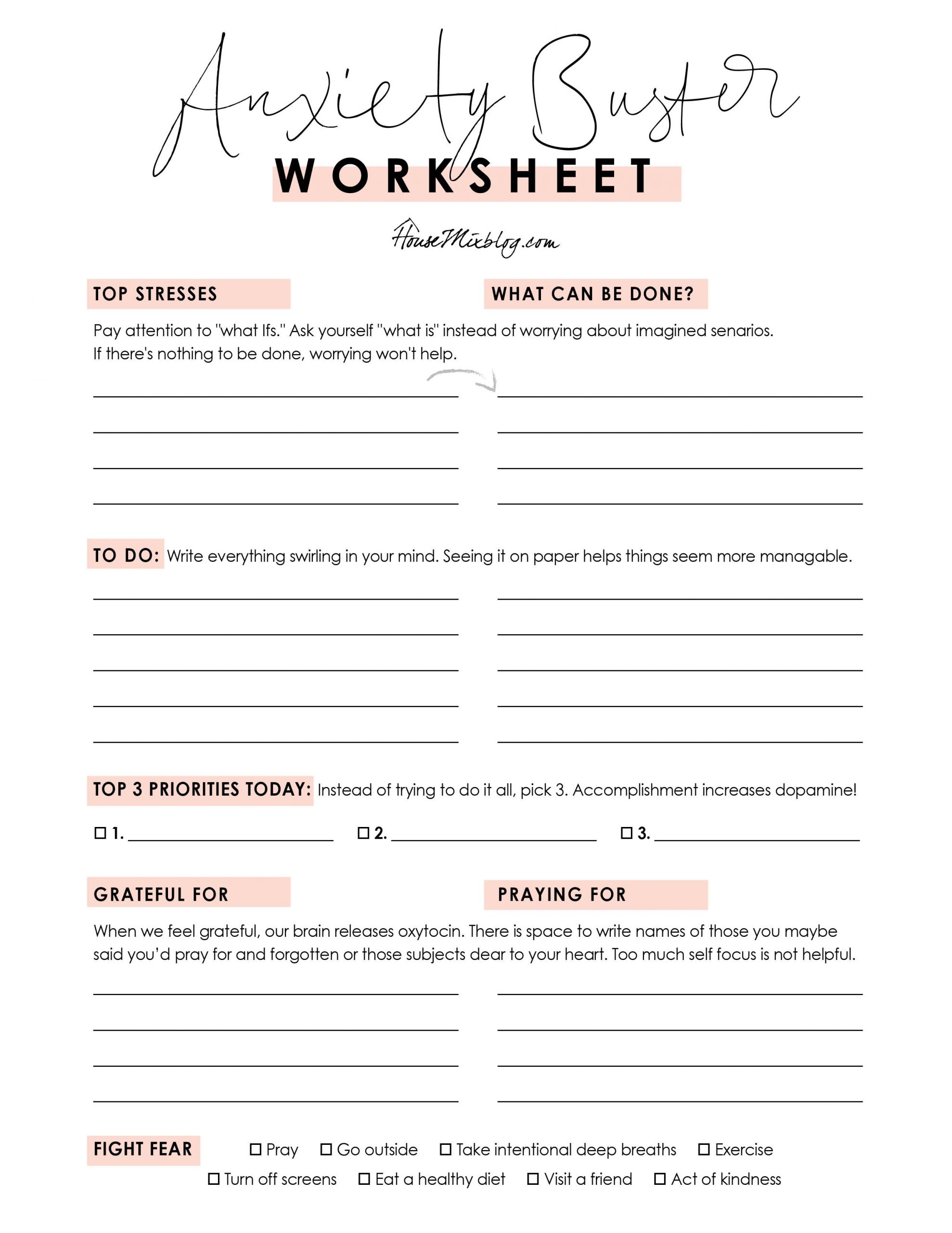 Anxiety Buster Worksheet No Fear Verses Printable House Mix Therapy Worksheets CBT Worksheets Trust Mental Health