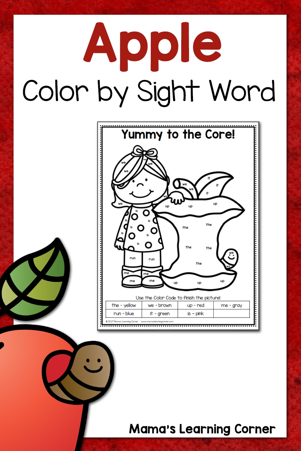 Apple Color By Sight Word Worksheet Mamas Learning Corner