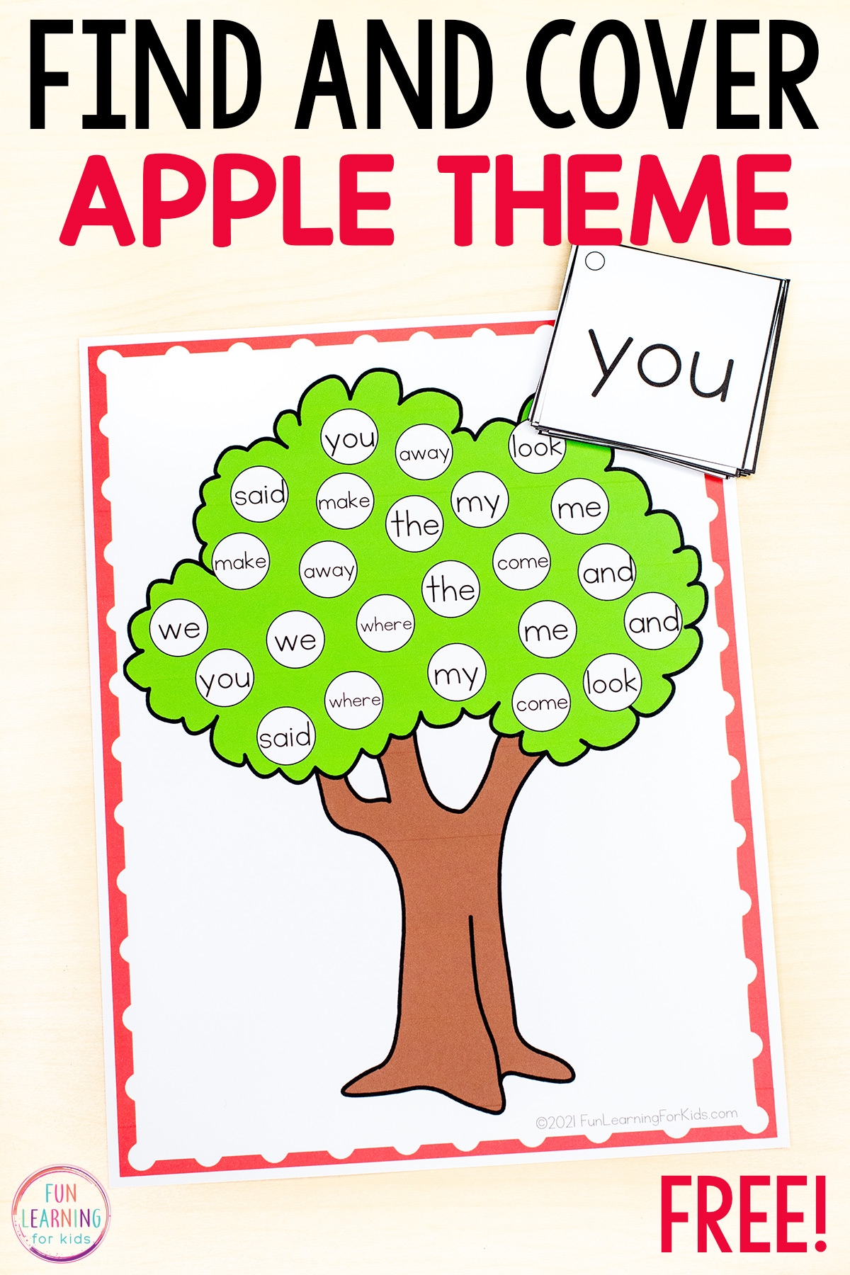 Apple Tree Sight Word Find And Cover Printable For Kindergarten