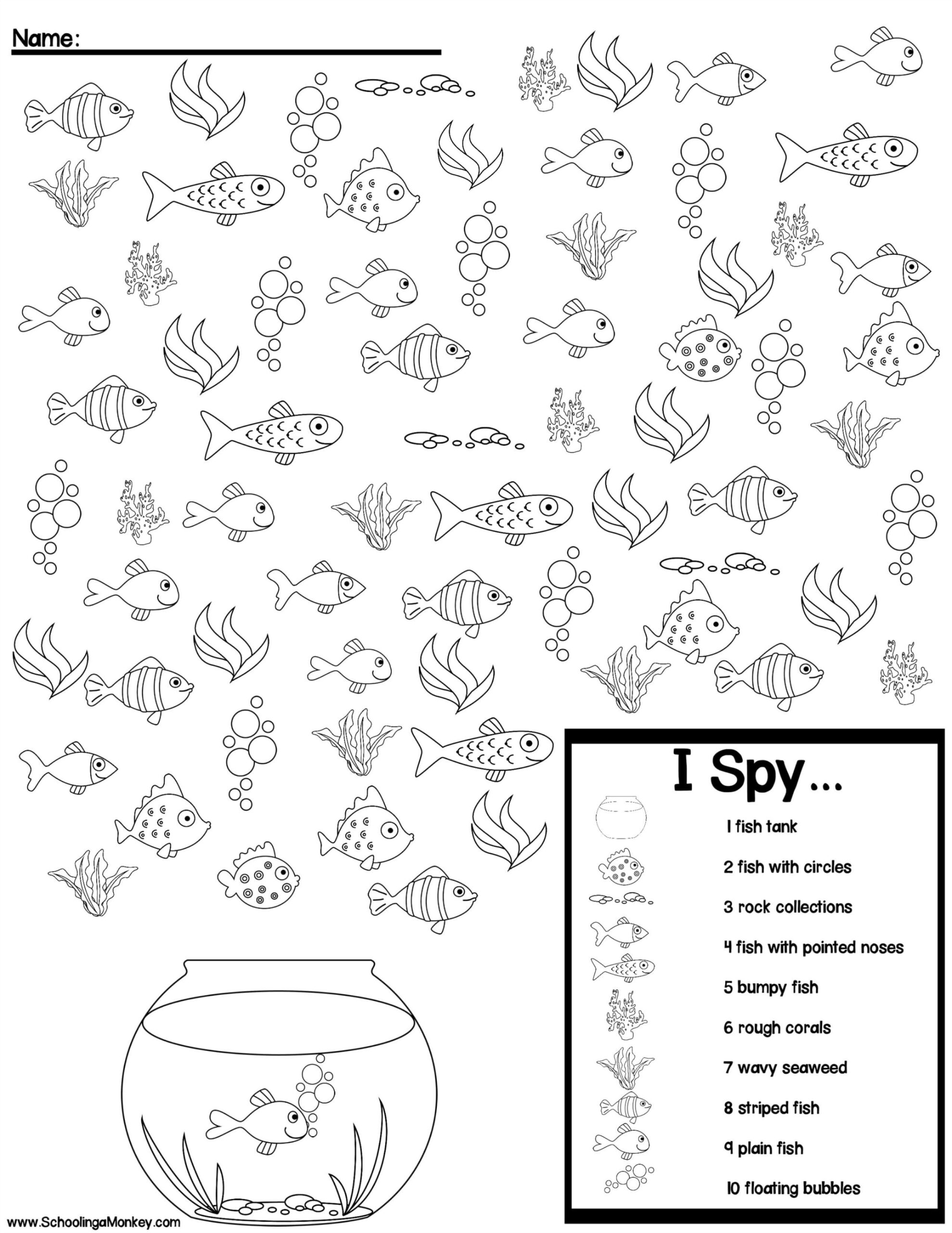 Aquarium I Spy Counting Worksheet STEAMsational