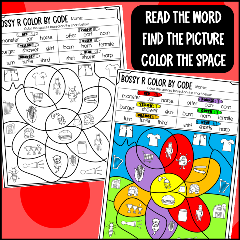 AR ER IR OR UR Color By Code Worksheets R Controlled Vowels Made By Teachers