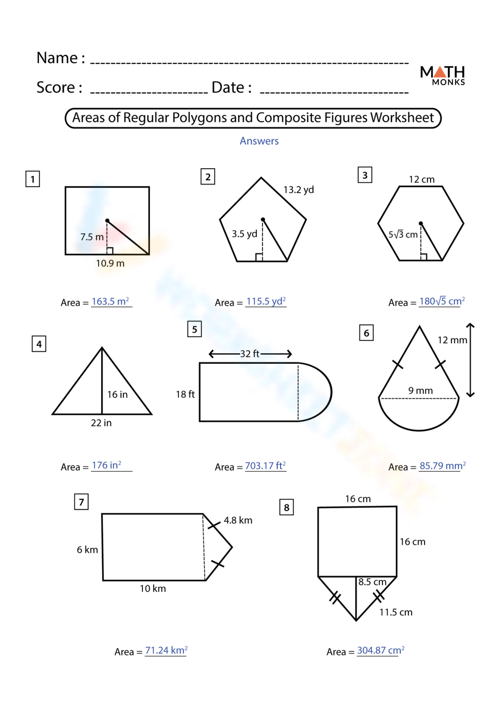 Area Of Composite Figures Worksheets Printable