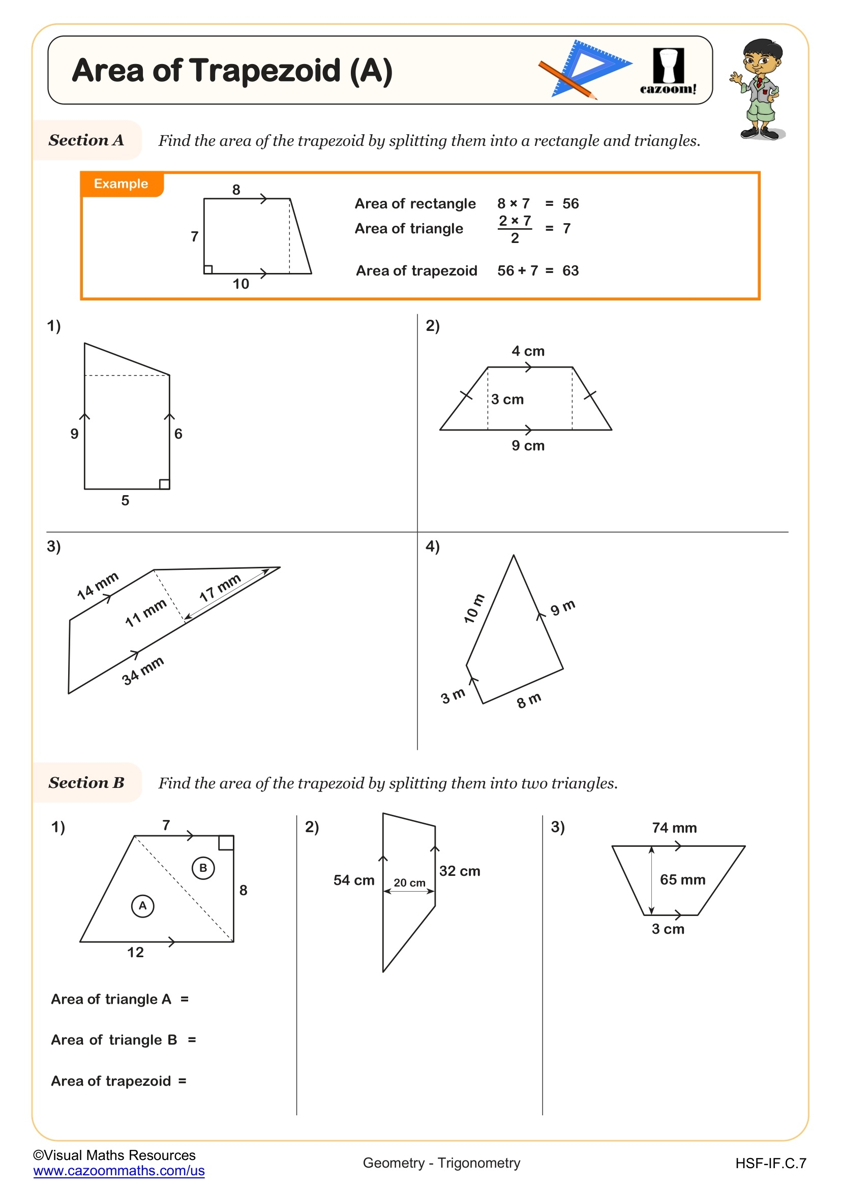 Area Of Quadrilateral Worksheets