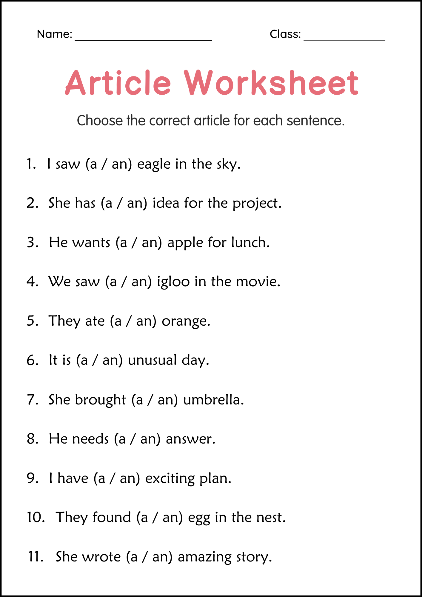 Articles A And An Grammar Worksheets For Grade 1 2 3 Made By Teachers