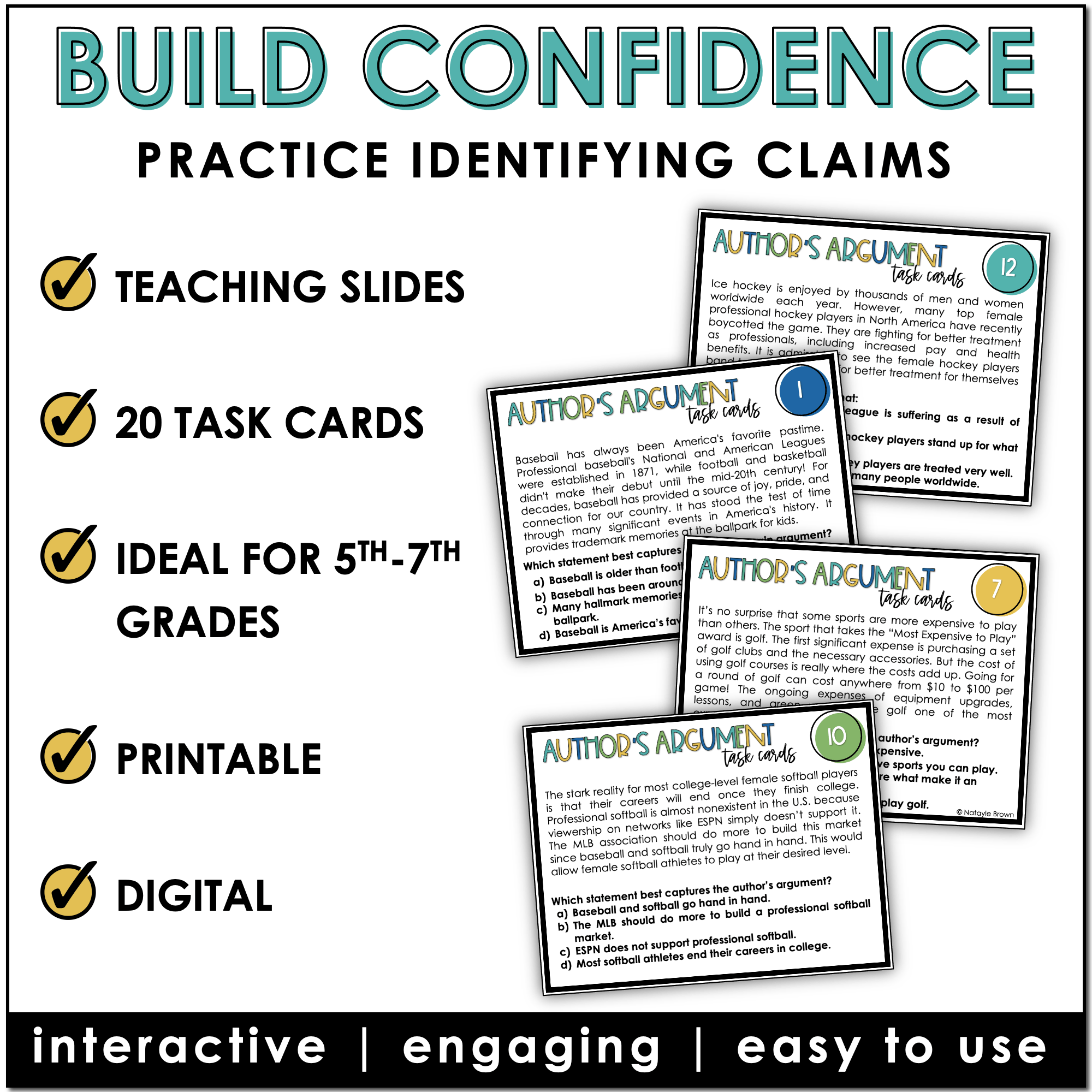 Author S Argument Task Cards Identifying The Main Claim