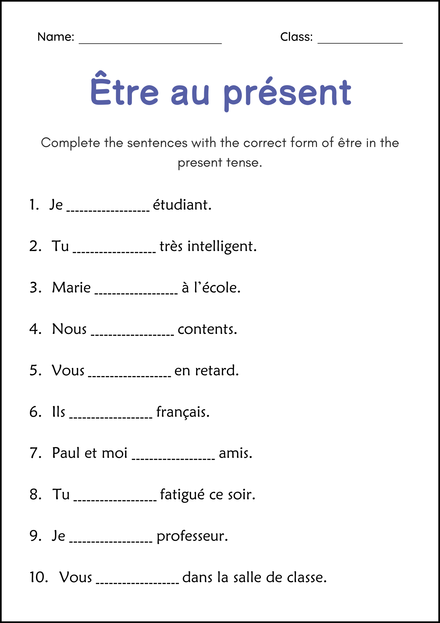 Avoir tre French Verbs Grammar Worksheets Dans Le Temps Pr sent Et Le Pass Made By Teachers