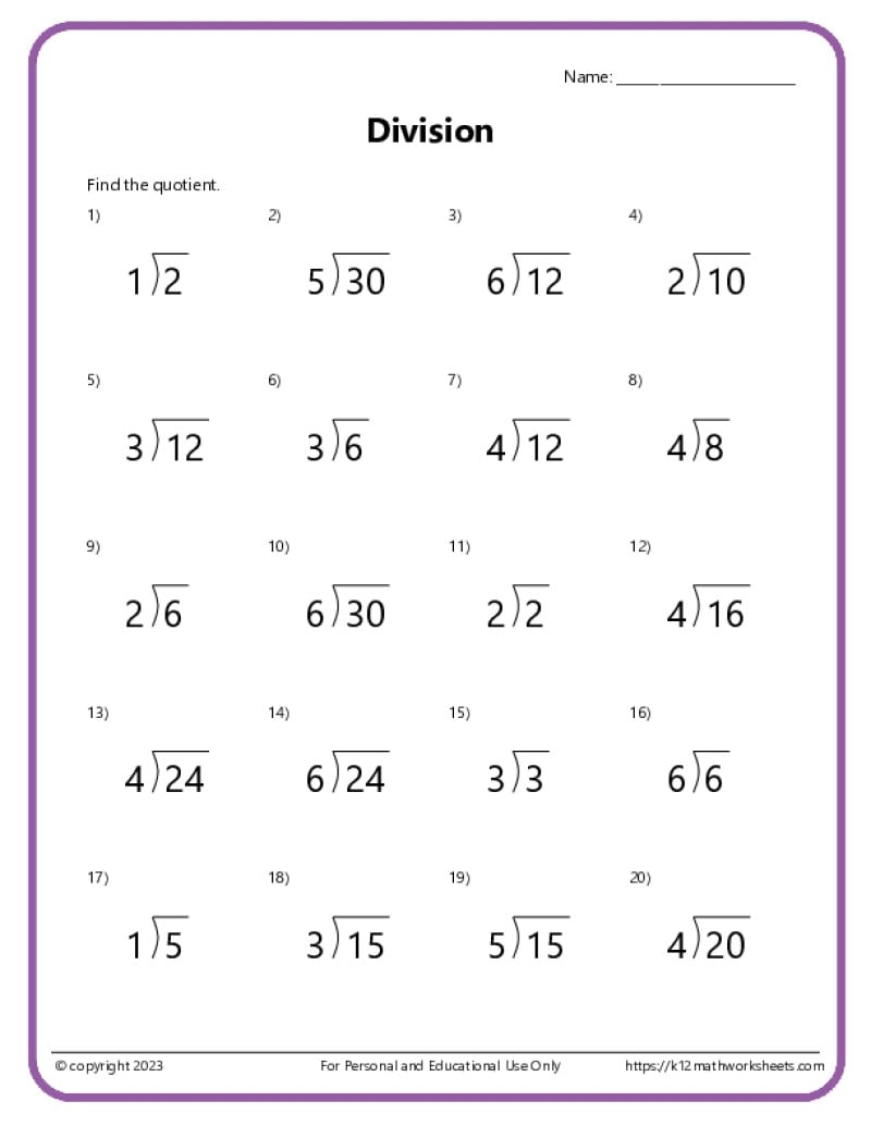 Basic Division Worksheets Basic Division Worksheets