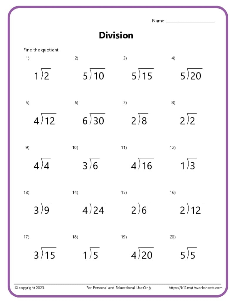 Basic Division Worksheets