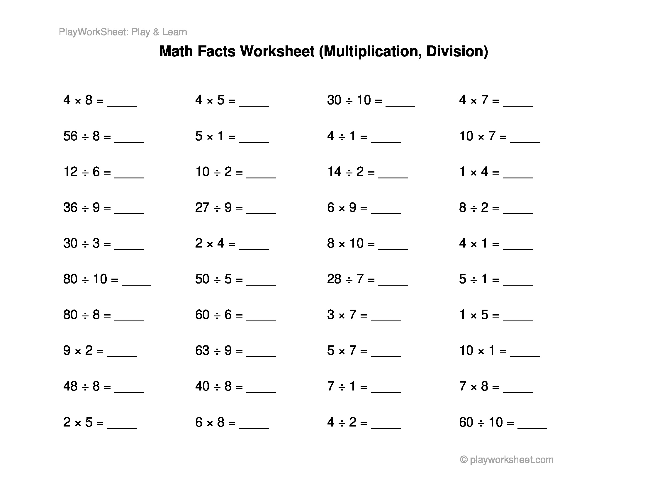 Basic Math Facts Worksheet Multiplication And Division Free Printables For Kids Basic Math Facts Worksheet Multiplication And Division Free Printables For Kids