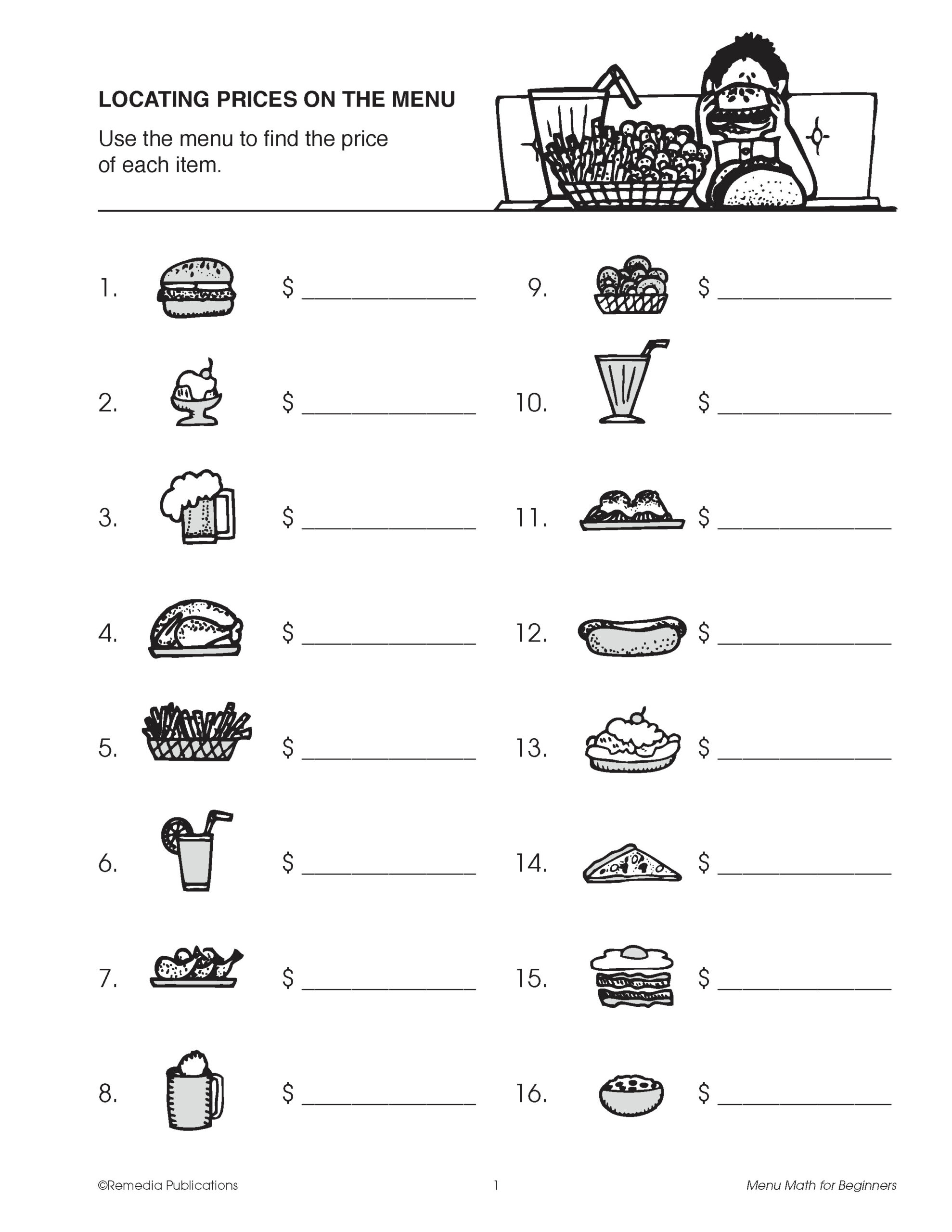Beginning Menu Math Addition Subtraction Multiplication Consumer Activities Worksheets Library Beginning Menu Math Addition Subtraction Multiplication Consumer Activities Worksheets Library