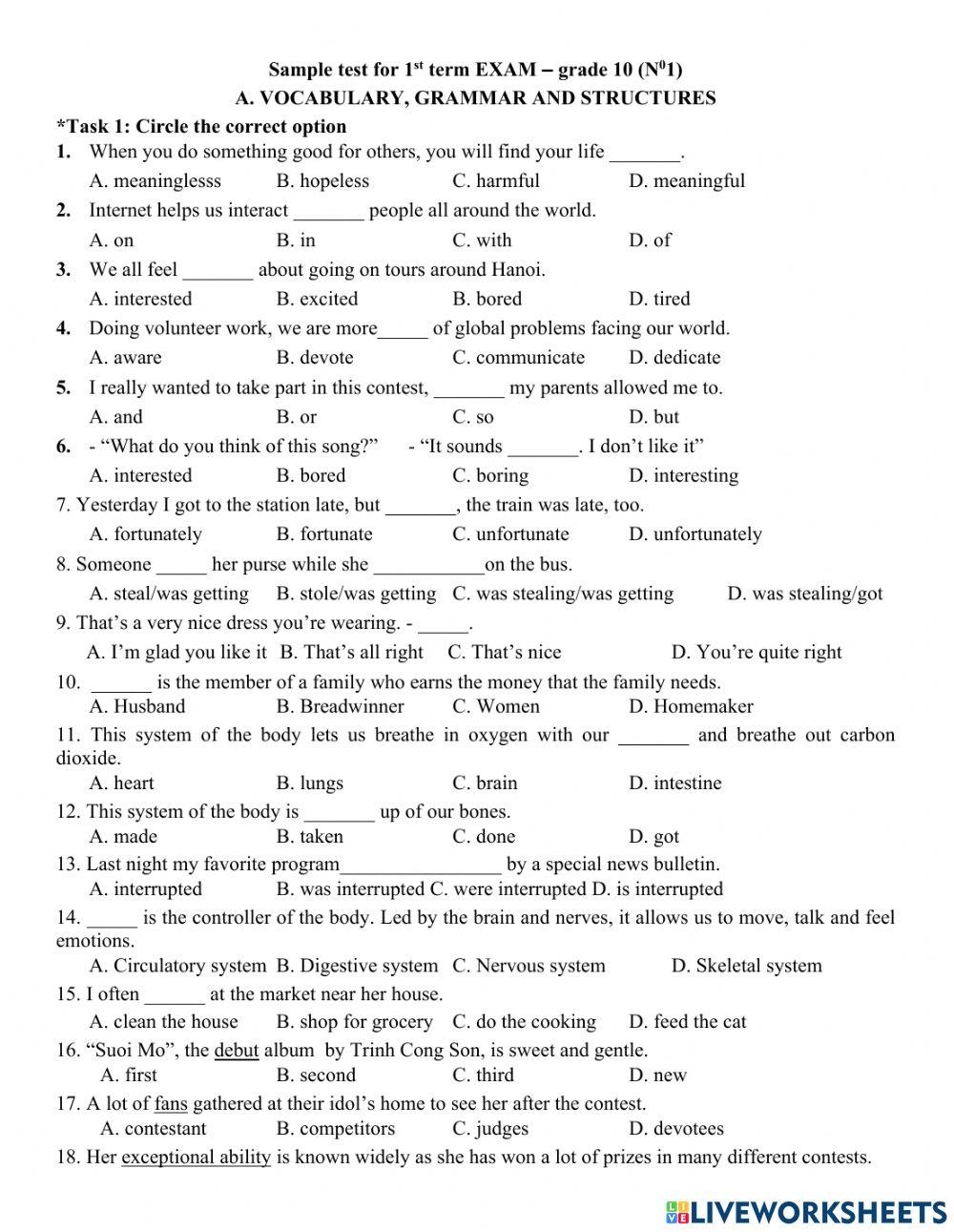 Beka 10th Grade English Test 1 Store Www Ebbefosfonden Dk Worksheets Library