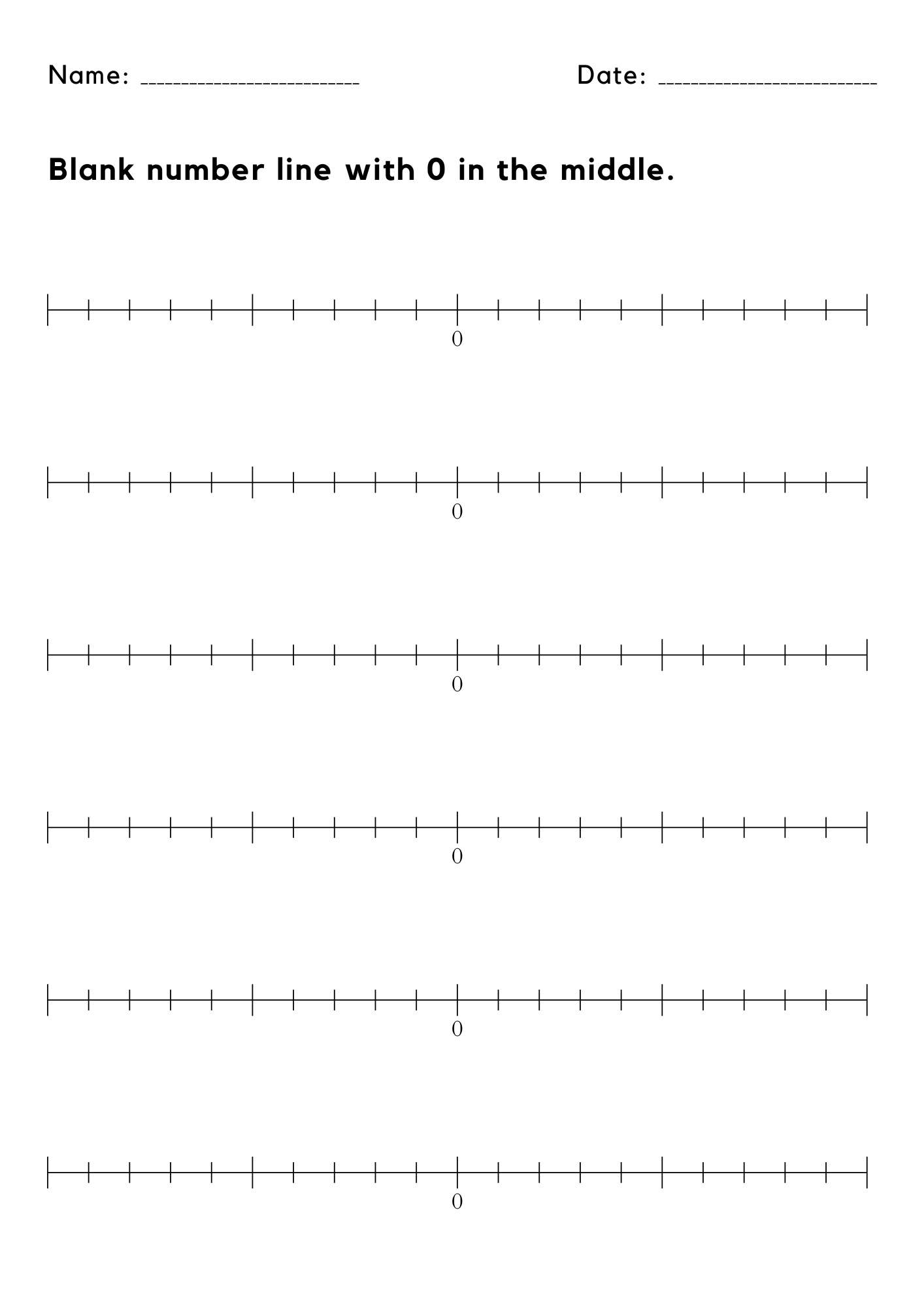 Blank Number Line With 0 In The Middle Worksheet Made By Teachers
