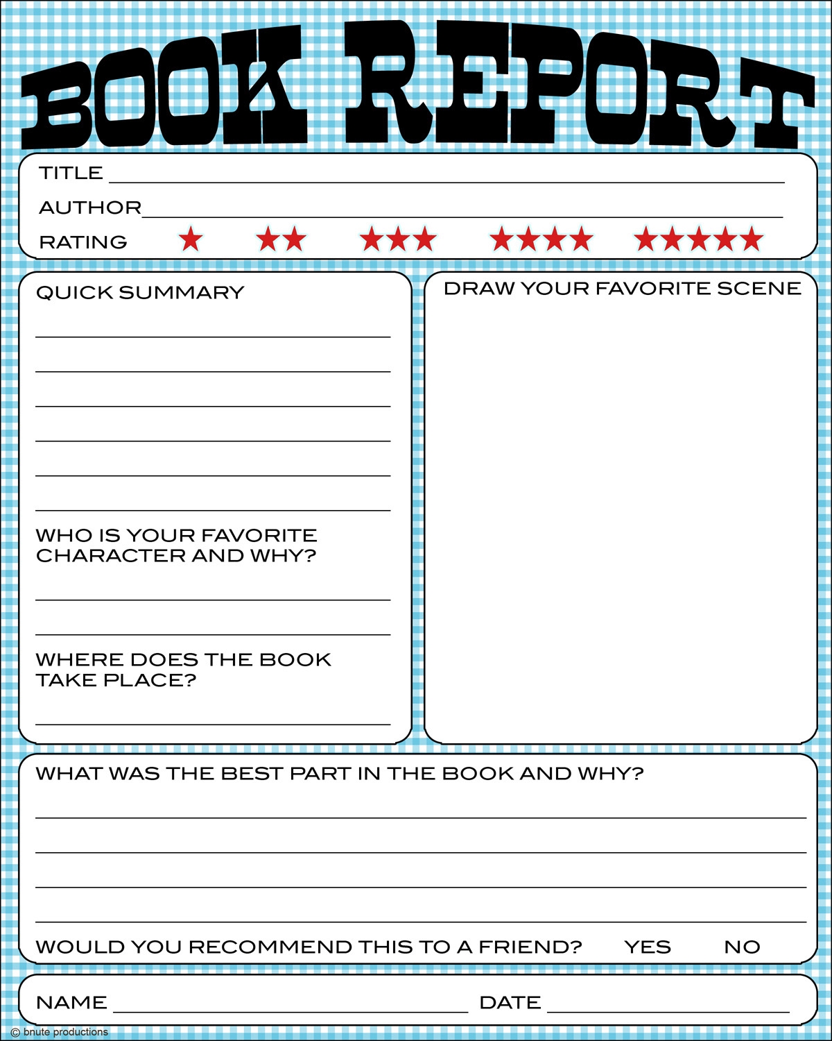 Bnute Productions Free Printable Kids Book Report Worksheet