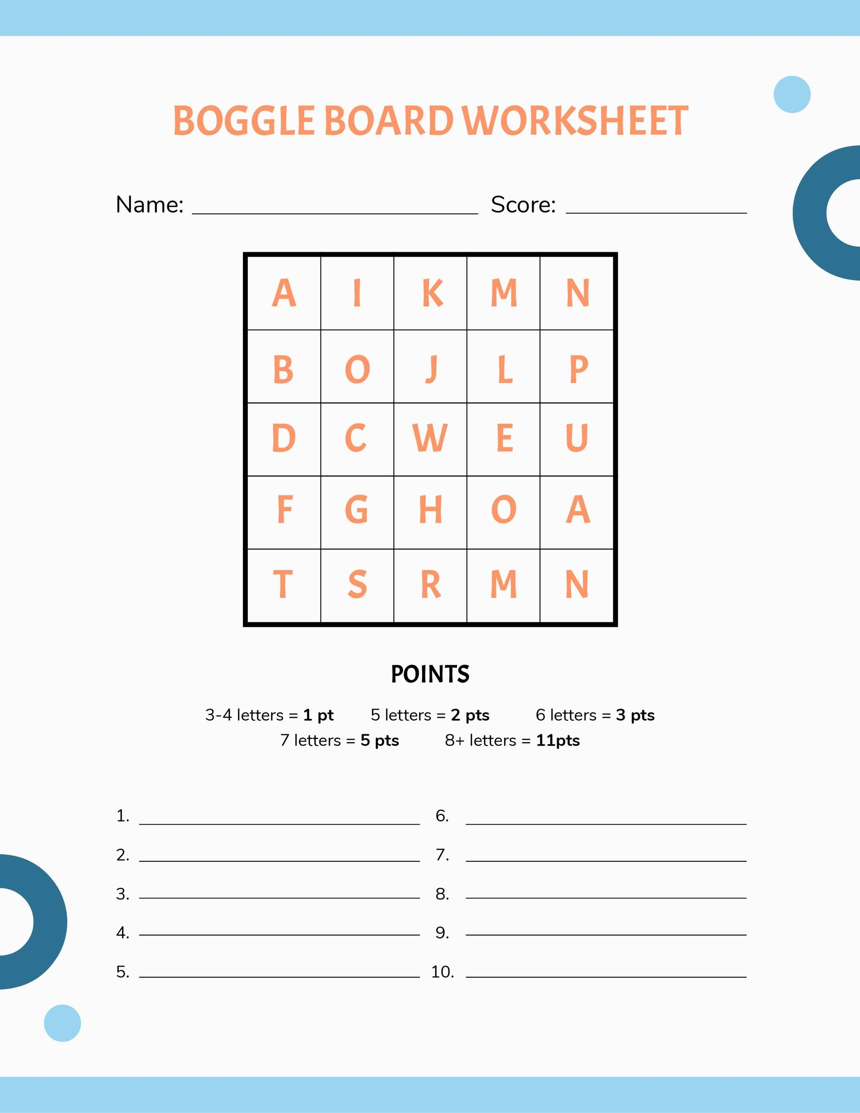Boggle Board Worksheet Template In Word Pages PDF Google Docs Download Template Create Free Printable Boggle Puzzles Boggle Generator Edu Games