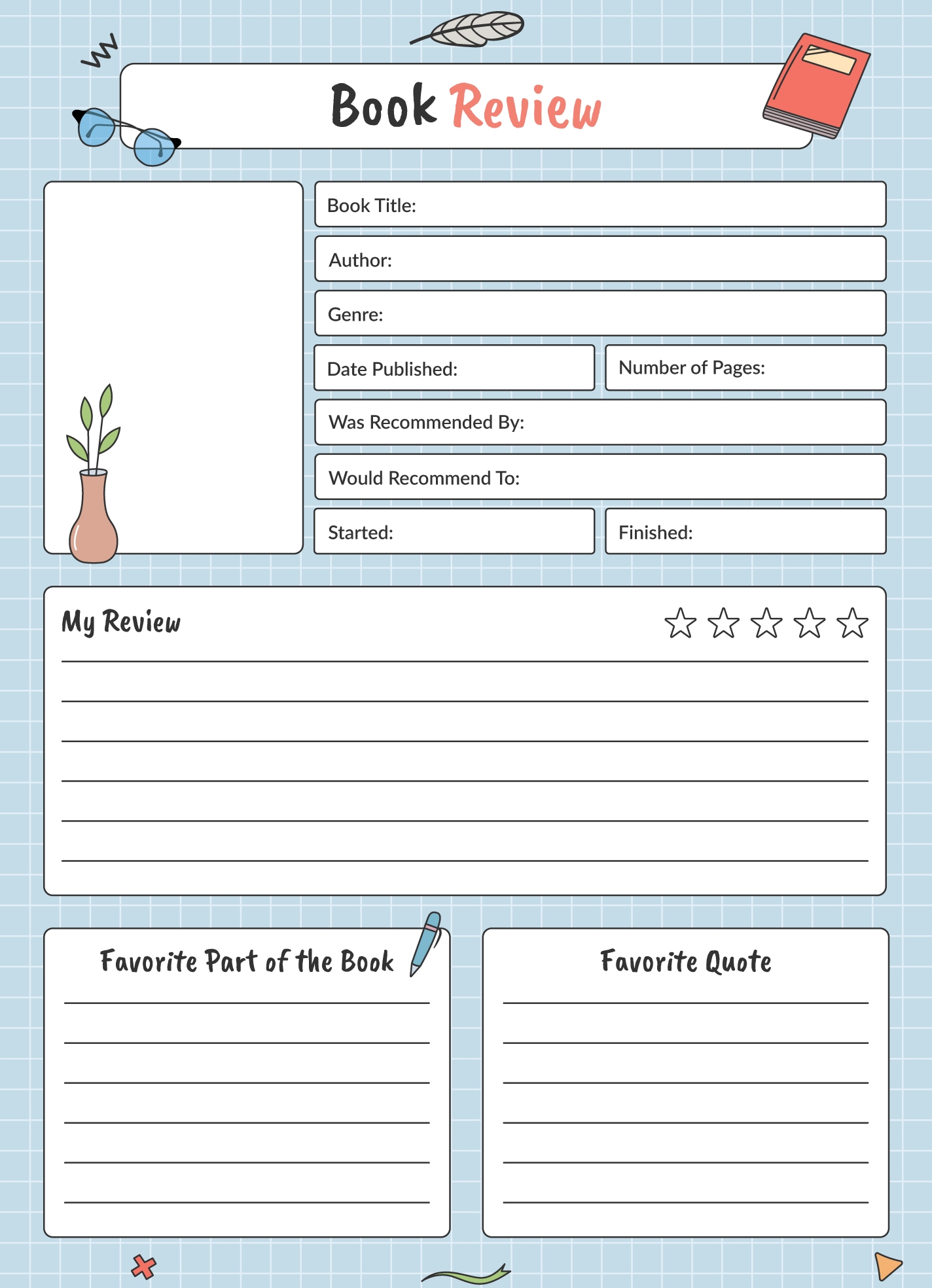 Download Printable Rating Stars Book Review Template PDF