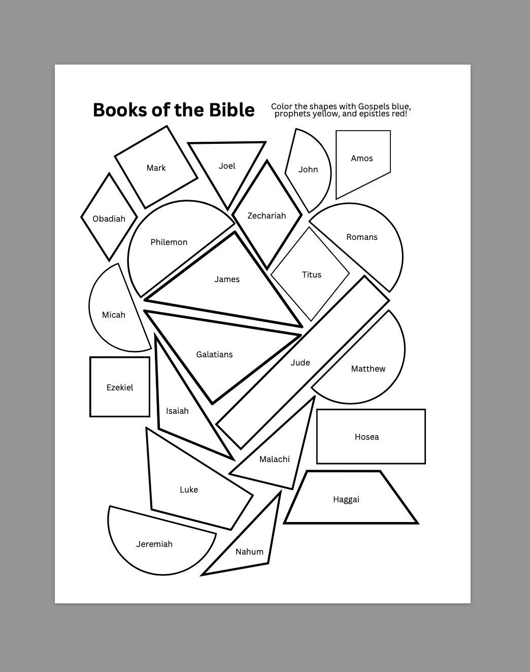 Books Of The Bible Coloring Activity Page Etsy