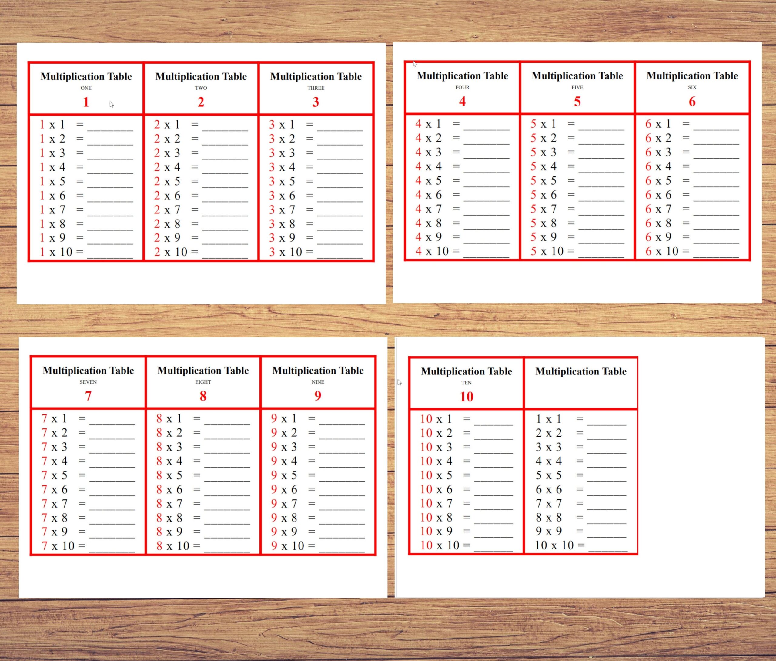 Bundle Multiplication Tables Numbers 1 To 10 Printable And Table Chart Printable Worksheets Digital Instant Download Montessori Math Etsy