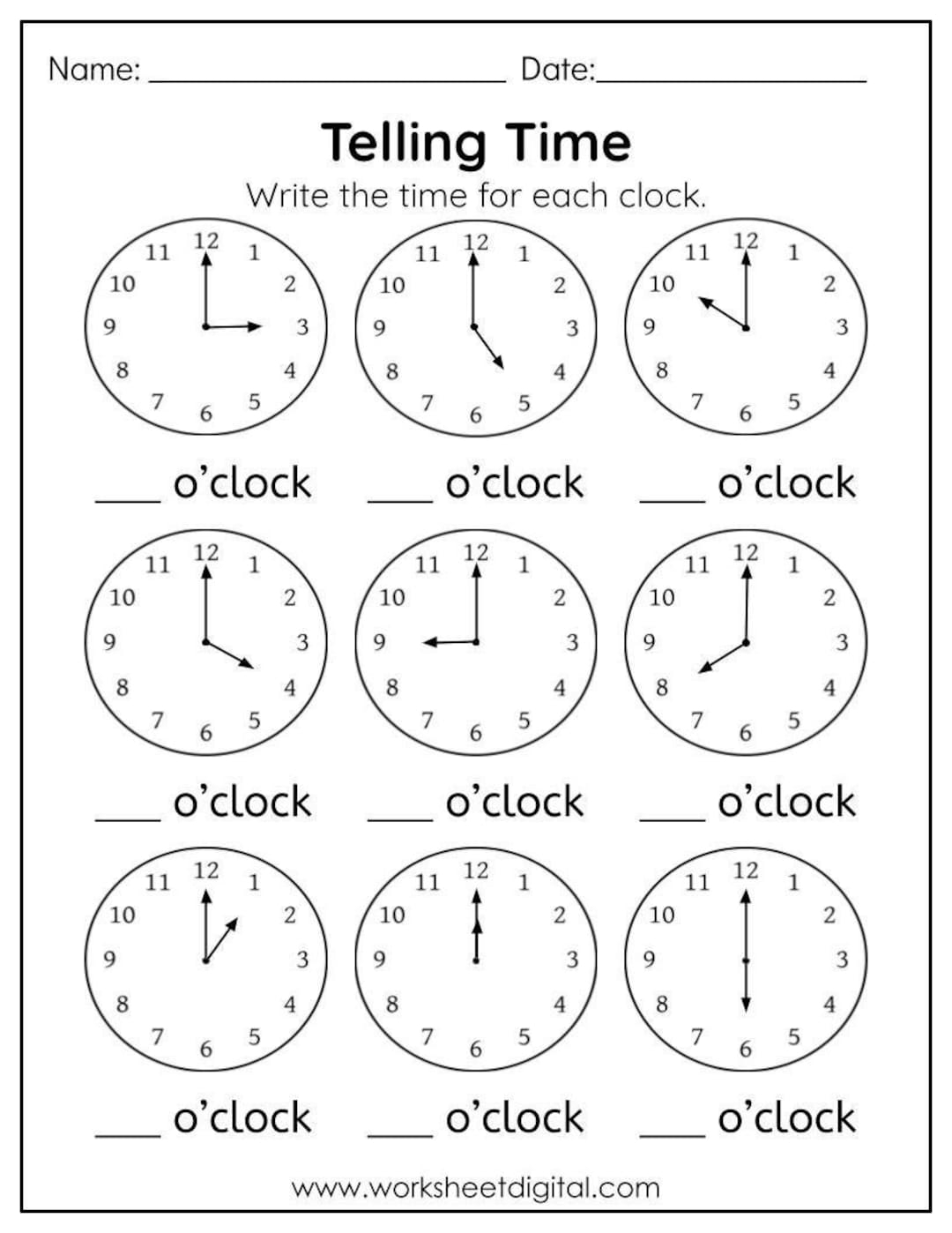 Buy Telling Time Worksheet Digital Analog Clock Practice PDF Online In India Etsy