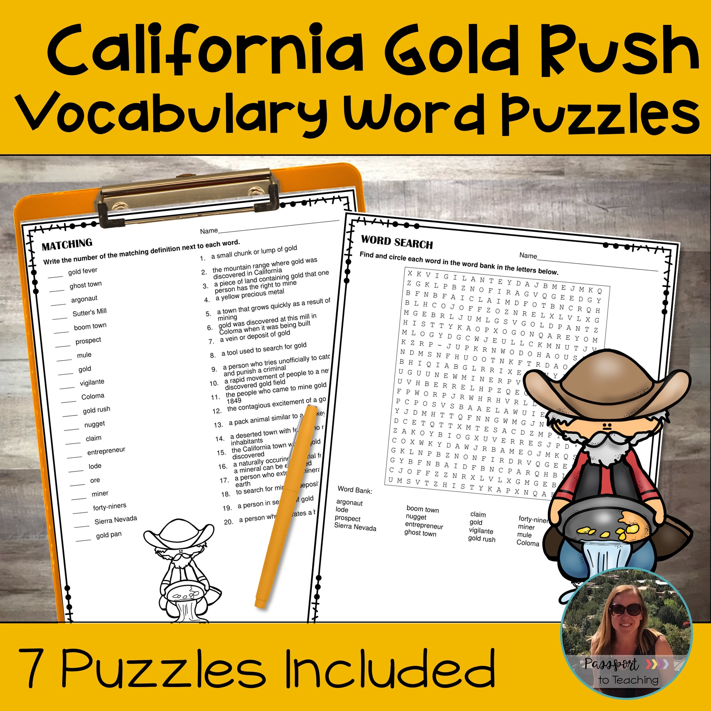 Calfornia Gold Rush Vocabulary Word Puzzles Made By Teachers