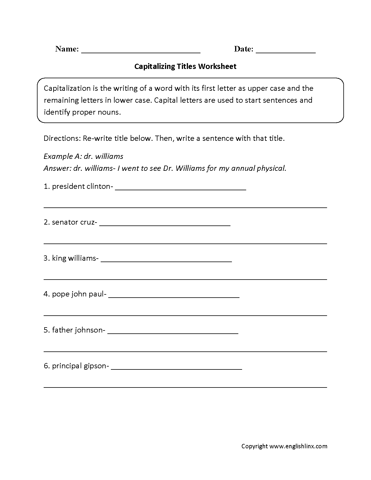 Capitalization Worksheets Free Printable Grammar Practice